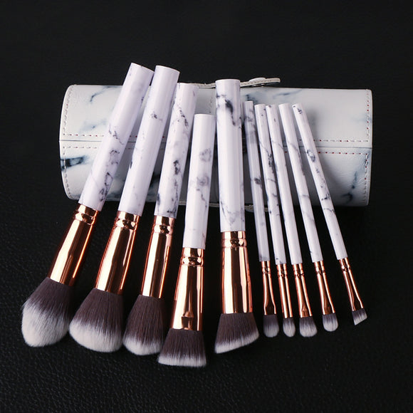 10pcs Marble Multifunctional Makeup Brush Set With a Cylinder